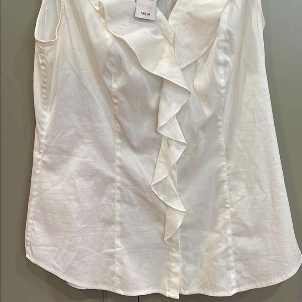 NWT WHBM Sleeveless Glam Poplin with Frill Top - Picture 3 of 8